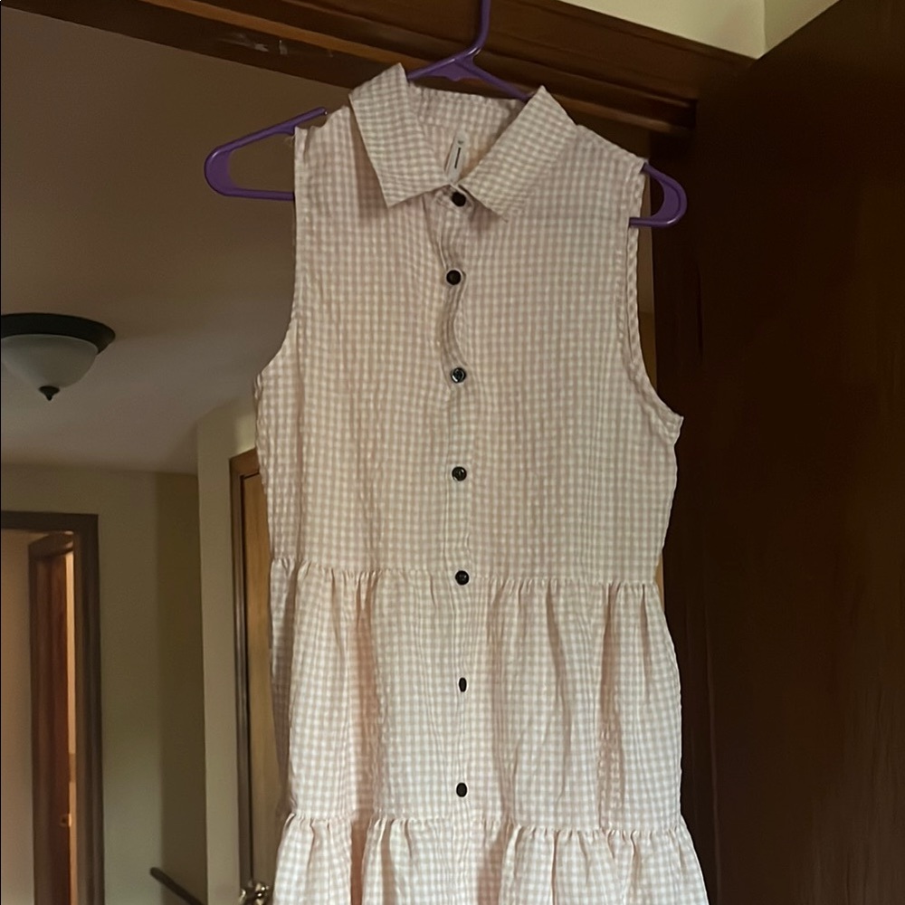 Cream Pleated Sleeveless Midi Sundress with Notched Collar